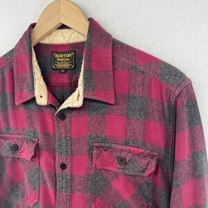 BURTON Shirt Mens L Brighton Flannel Buffalo Check Lumberjack Cotton Pink Gray